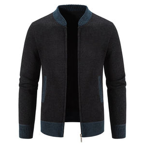 Conception de logo personnalisée Manteau en tricot d'hiver Broderie Hommes Fermeture éclair Coupe ajustée Coton Veste homme Pull en tricot - Product Image 3