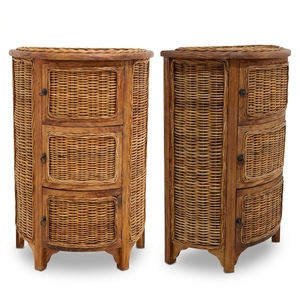 New Modern Minimalist Sumba Wooden Storage Cabinet Natural Rattan Wicker 3 Drawers Chest <b>Side</b> <b>Table</b> Storage Unit Nightstand - Product Image 1