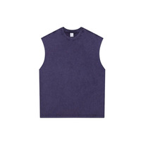 Débardeur décontracté tricoté tie-dye col rond respirant en polyester/coton 180g pour homme, collection été 2024, style vintage uni avec fente latérale