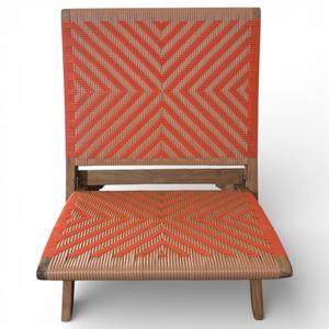 Custom Weather Resistant Hand-Woven Teak Wood Folding Lounge <b>Chair</b> Outdoor Portable <b>Deck</b> Geometric Orange Rope Weaving Pattern - Product Image 5