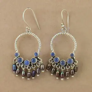925 Silver <b>Drop</b> <b>Earrings</b> with Blue Chalcedony Pearl <b>Fashion</b> Accessory for Women - Product Image 2