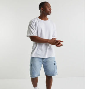 Meilleures ventes : T-shirt oversize en jersey 100% coton, col rond, épaules tombantes, manches courtes, style hip-hop, pour adultes, grandes tailles, blanc uni, respirant - Product Image 4