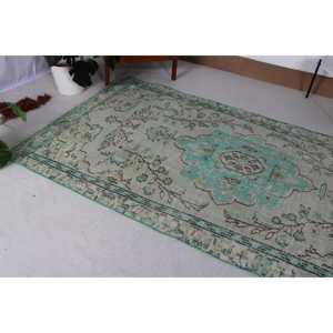 Alfombra Turca Vintage, Alfombra de Lana con Rayas Azules de 4.8x9.5 pies - Product Image 3