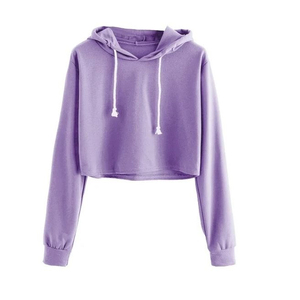 Venta al por mayor de ropa informal Vintage hombro gota mujeres Crop Hoodie / Casual moda en blanco pulóver mujeres sudaderas con capucha - Product Image 6