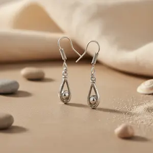 Boucles d'oreilles en argent 925 plaqué or 18 carats avec pendentif en turquoise, diamant et perle, bijoux à porter tous les jours pour femmes - Product Image 1