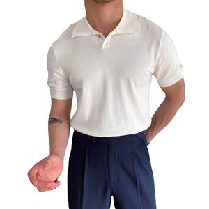 2025 hommes Polo chemise à manches coudées T-shirt mode Polo col coupe ajustée hommes vêtements laine sport polos pour homme - Product Image 5