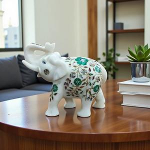 Elefante con Incrustaciones de Mármol y Piedras Semipreciosas para la Buena Suerte, Prosperidad, Riqueza y Dinero, Regalo para Seres Queridos - Product Image 3