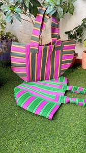 Sac à provisions en nylon réutilisable écologique avec fermeture à glissière RPET Sacs de plage en plastique recyclé tissé à la main fabriqués en Inde - Product Image 3