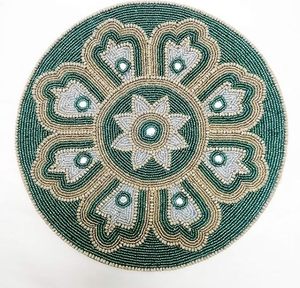 Handcrafted Round <b>Beaded</b> <b>Placemats</b> for Dining Table Wedding Christmas Decoration Family Gathering Parties - Product Image 2