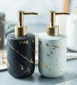 Luxus Marmor Design Lotion Pump Flaschen Keramik Schwarz Gold Weiß Shampoo Badezimmer Set Flüssig seifensp ender