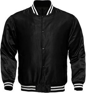 Wholesale Custom Satin Baseball <b>Letterman</b> <b>Jackets</b> for Men Women Stand Collar Zipper Closure XS Size Solid Pattern for Winter - Product Image 5