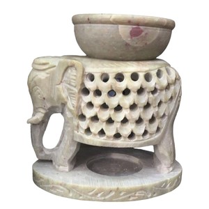 Brûleur d'huiles essentielles en pierre savonneuse de qualité supérieure, motif éléphant, sculpté à la main, pour la décoration d'hôtels et de maisons, usage domestique - Product Image 1