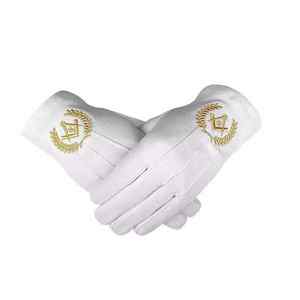 Gants maçonniques de la meilleure qualité, couleur blanche, gants 100% coton, gants maçonniques Regalia avec logo personnalisé - Product Image 3