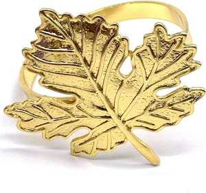 Juego de 4 Anillos para Servilletas Hechos a Mano con Diseño de Hoja Dorada para Boda, Modernos, Ecológicos, Decoración para Servilletas, Porta Servilletas, Precio Económico - Product Image 1