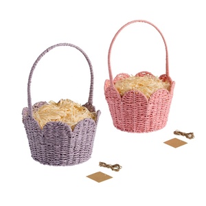 Panier de rangement chic en paille de papier tressée avec bord festonné, panier-cadeau tendance pastel de Pâques pour les détaillants de boutiques, collection Eco-Chic - Product Image 4