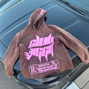 Vintage Distressed Wash Print Fade Plus Size Heavyweight Design <b>Sweatshirts</b> 100% Cotton Letter Pattern Autumn Street Men hoodie - Product Image 5