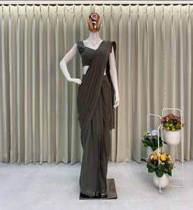 Hot Selling Ready Wear Star Georgette <b>Sequin</b> Saree with Koti and Fully Stitched Blouse Fancy Party Wear Saree Set Made in India - Product Image 3