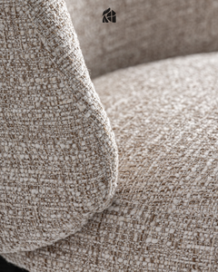 Chaise de salle à manger moderne en bouclette, pieds en teck massif, tissu beige, style scandinave, mobilier pour la maison, hôtel, café, villa - Product Image 6