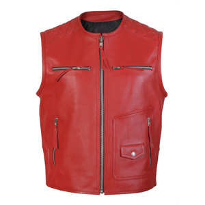 Gilet de moto rouge personnalisé en cuir véritable de grande taille sans manches Club d'équitation gilets de moto pour adultes - Product Image 1