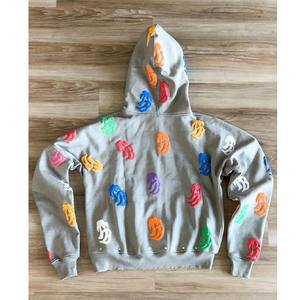 Sweat à capuche unisexe 100% coton imprimé bouffant Logo personnalisé Streetwear Patchwork Vintage poids lourd surdimensionné pour l'hiver - Product Image 5