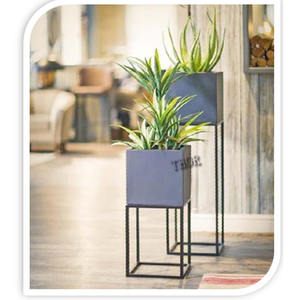 Support de jardinière en métal gris avec pots-Lot de 2 jardinières en métal pour le salon Jardinière carrée en métal - Product Image 2