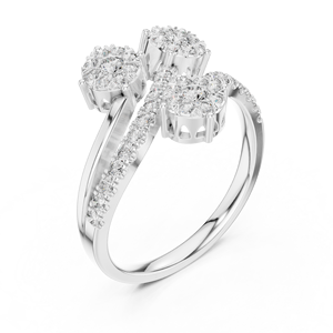 Jewels 18K Elegant Rose Gold Triple Round <b>CZ</b> Cluster <b>Ring</b> Cross Adjustable Open Band <b>Ring</b> for Women - Product Image 3