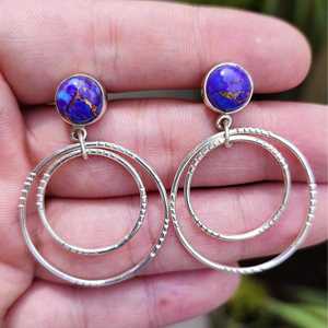 Pendientes de aro doble de plata de ley, turquesa púrpura, joyería hecha a mano - Product Image 1