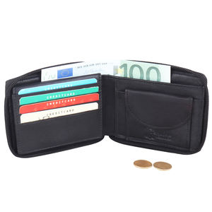 Cartera de Cuero para Hombre de Calidad Superior, Personalizada, Negra, con Múltiples Ranuras para Tarjetas, Cierre de Botón, Forro de Algodón, Duradera, Precio Bajo, India - Product Image 1