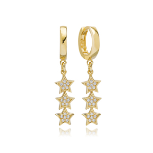 Triple estrella diseño encanto pendiente piedra blanca pendientes turcos al por mayor 925 joyería de plata esterlina - Product Image 1