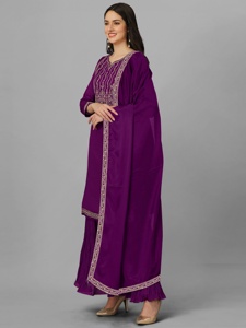 Trendmalls Conjunto de traje de Salwar étnico con bordado de seda Vichitra para mujer Pantalón Kurta púrpura con Dupatta (G132) - Product Image 3