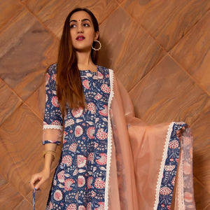 SARIKA COTTON SUIT SET Femmes Pur Coton Kurta Palazzo Dupatta Ensemble - Product Image 1