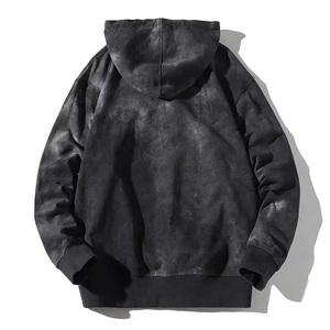 Nouveau sweat à capuche tendance en molleton coton/polyester uni délavé à l'acide, imprimé 3D en relief, respirant, pour homme, avec cordon de serrage long au col - Product Image 3