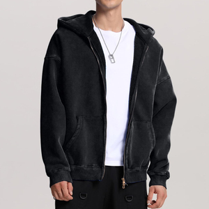 Custom Logo Plain Blank Cotton Fleece Oversized <b>Zip</b> <b>Up</b> Hoodies For Men Vintage Washed Fleece Men Acid Wash Hoodies - Product Image 3