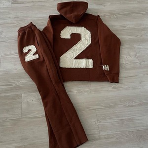 Conjunto Deportivo para Hombre con Lavado Ácido, Invierno, Estilo Urbano, Sudadera con Capucha y Pantalones Deportivos de Felpa con Bordado Vintage Desgastado - Product Image 1