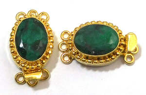 Fermoir ovale en pierre précieuse émeraude plaqué or 18 carats Prem Bhaya 1-3 brins B693-26X15X10MM de fabrication de bijoux multi-usages - Product Image 4