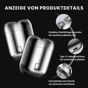 Mini rasoir électrique portable argenté, étanche IPX7, rasoir rotatif à double lame avec fonction de nettoyage en profondeur, rasoir USB - Product Image 4