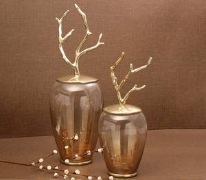 Modern Storage Jar for Home Kitchenware Aluminium & Glass Flower Design <b>Gold</b> Canister Round Storage Boxes <b>Bins</b> Flowers Jars Box - Product Image 5