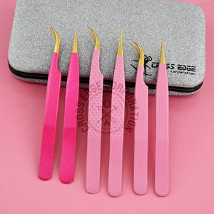 Pinzas para Extensión de Pestañas con Punta de Fibra, Curvadas, de Acero Inoxidable, Antiestáticas, de Precisión, para Artistas de Pestañas - Product Image 1