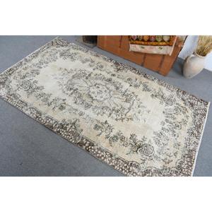 Vintage Turkish Rug, 3.8x6.8 ft Rug, <b>Brown</b> Camouflage <b>Wool</b> Rug - Product Image 3