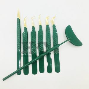 Green Tweezer Set for Solid <b>Eyelash</b> Extension Tweezer Gold Tip Volume Sustainable Stainless Steel Good Grip Logo Tweezer Mink - Product Image 5