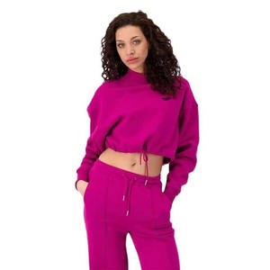 Femmes de haute qualité coton Spandex col zippé en détresse sweats col rond pull court Streetwear pour l'hiver imprimé éponge - Product Image 1