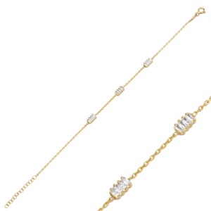 <b>Charm</b> Bracelet Rectangle Baguette CZ Stone Turkish Handmade Wholesale 925 Sterling Silver Jewelry - Product Image 1