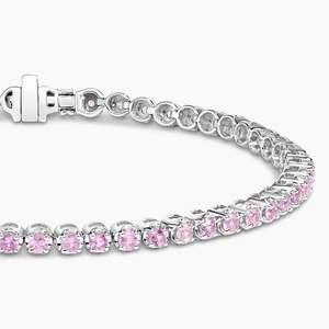 Zafiro Rosa corte redondo 14K oro blanco tenis certificado genuino zafiro tenis septiembre piedra de nacimiento pulsera regalo para ella - Product Image 3