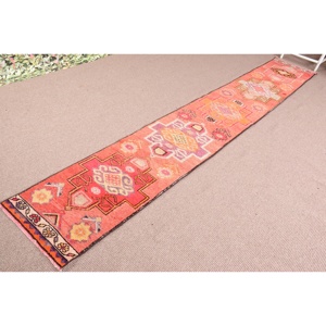 Vintage Herki <b>Runner</b> Rug 1.8x12.1 ft (55x370 cm), Turkish <b>Red</b> Moroccan Rug - Product Image 2