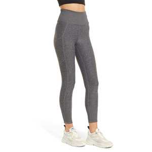 Leggings de sport taille haute pour femmes en Spandex/Nylon, pantalon de yoga, logo personnalisé, couleur unie, respirant, séchage rapide, longueur intégrale, taille élastique côtelée - Product Image 3
