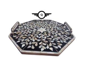 Meilleur plateau de service à poignée en métal avec incrustation de nacre pour les hôtels, les restaurants, la cuisine ou la table basse - Product Image 6