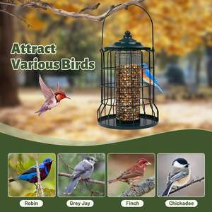 बाहरी सर्दियों के उपयोग के लिए गिलहरी-प्रूफ धातु पक्षी फीडर पर्यावरण के अनुकूल दीवार-माउंटेड डिजाइन पक्षियों के लिए बीज रखती है - Product Image 2