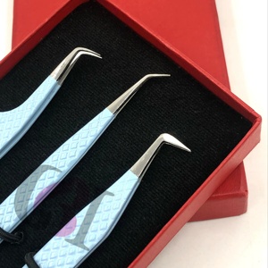 Pinzas Profesionales Nuevas, Delgadas y Rectas de 90 Grados, de Acero Inoxidable para Extensión de Pestañas, con Recubrimiento en Polvo Azul Cielo, Herramientas de Belleza GETUP - Product Image 1
