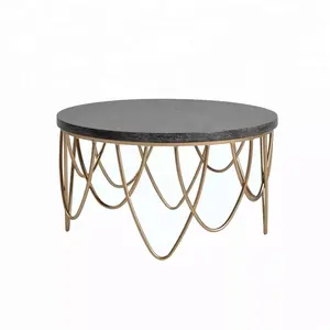 การออกแบบที่หรูหราโต๊ะกาแฟเหล็กกรอบเสร็จทองกับโต๊ะกาแฟไม้สีดำด้านบนเฟอร์นิเจอร์ขายร้อนสำหรับบ้าน - Product Image 1