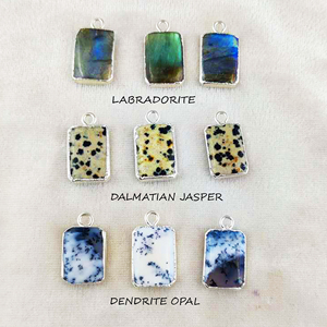 Colgante de piedras preciosas de jaspe dálmata con piedra principal de diamante Plata Lisa 925 Borde de alta calidad para collares chapados en oro - Product Image 2
